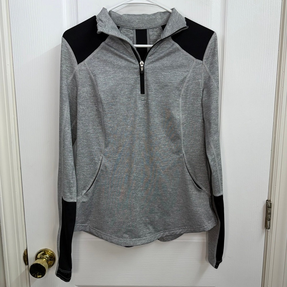 Tek Gear gray black dry Tek pocket thumb cutout long sleeve active zip jacket S